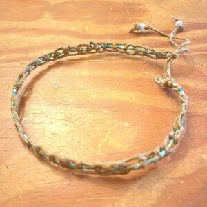 Handmade Hemp & Wire Glass Bead Bracelet
